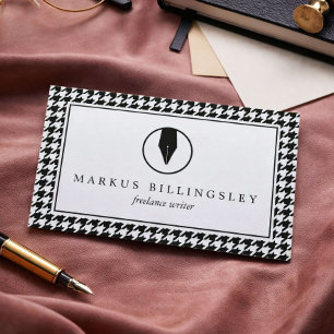 Calligraphy Pen Nib Logo with Houndstooth Pattern Business Card