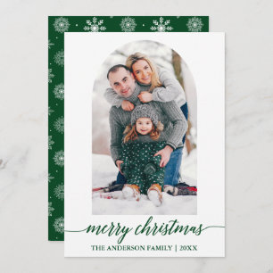 Calligraphy Photo Arch Christmas Snowflakes Green Holiday Card