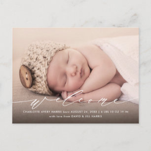 Calligraphy Photo Birth Announcement Postcard