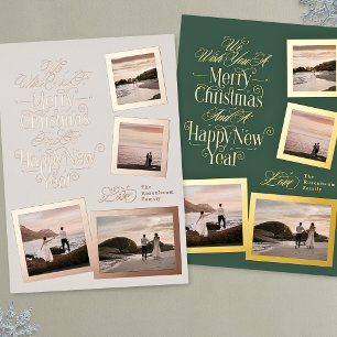 calligraphy photo collage new year merry christmas foil holiday card
