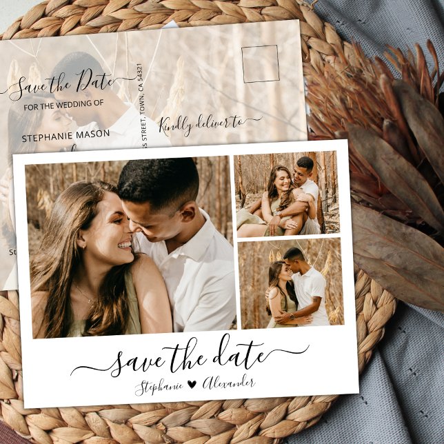 Calligraphy Photo Collage Save The Date Invitation (Creator Uploaded)