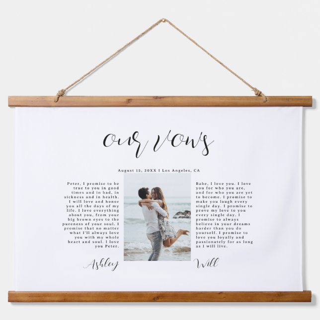 Calligraphy Photo His And Hers Wedding Vows Hanging Tapestry (Front)