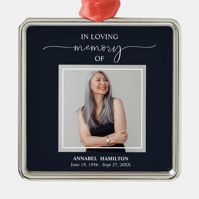 Calligraphy Photo Memorial Remembrance Metal Ornament (Front)