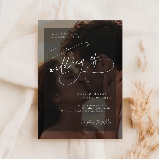 Calligraphy Photo Overlay All in One Wedding Invitation | Zazzle