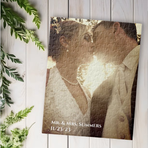 Calligraphy Photo Wedding Thank You Ombre  Jigsaw Puzzle
