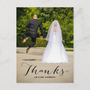 Calligraphy Photo Wedding Thank You Postcard