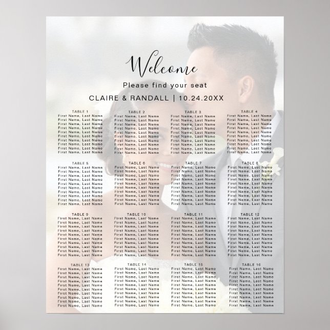 Calligraphy Photograph Wedding Seating Chart (Front)