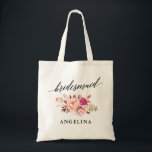 Calligraphy Pink Blush Floral Bridesmaid Name Tote Bag<br><div class="desc">Modern Elegant Calligraphy,  Watercolor Pink Blush Floral Bridesmaid Name Tote Bag</div>