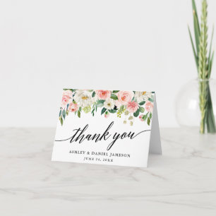 Calligraphy Pink Blush Floral Wedding Note Thank You Card