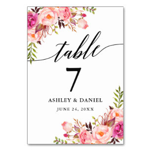 Calligraphy Pink Blush Floral Wedding Table Number
