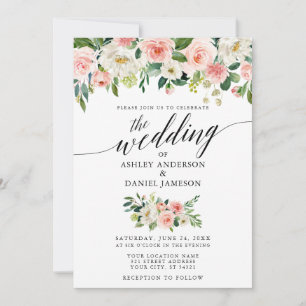 Calligraphy Pink Blush Floral Wedding W Invitation