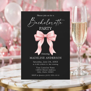 Calligraphy Pink Bow Bachelorette Party Invitation