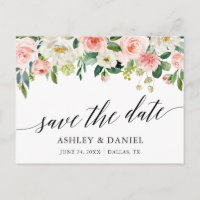 Calligraphy Pink White Floral Save The Date