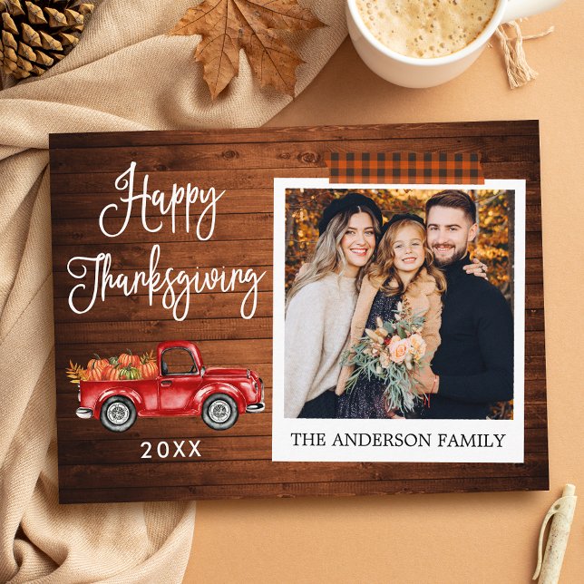 Calligraphy Plaid Craft Tape Thanksgiving Truck Postcard (Customize to change your personalized text size or text style.)