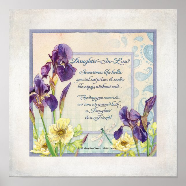 Calligraphy Poem Daughter in Law Iris Watercolor Poster (Front)