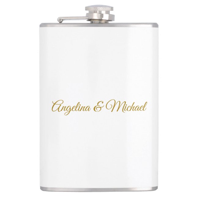 Calligraphy Professional Elegant Gold Colour Hip Flask (Front)