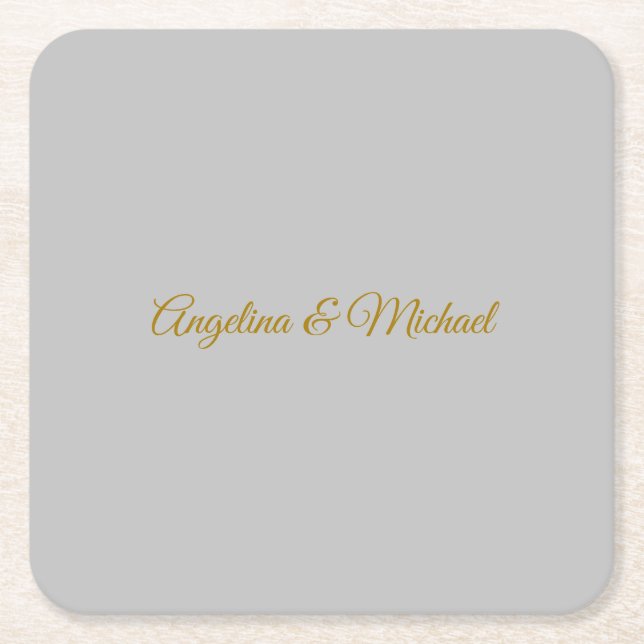 Calligraphy Professional Elegant Gold Colour Square Paper Coaster (Front)