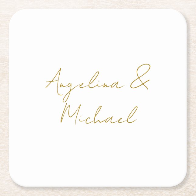 Calligraphy Professional Elegant Gold Colour Square Paper Coaster (Front)