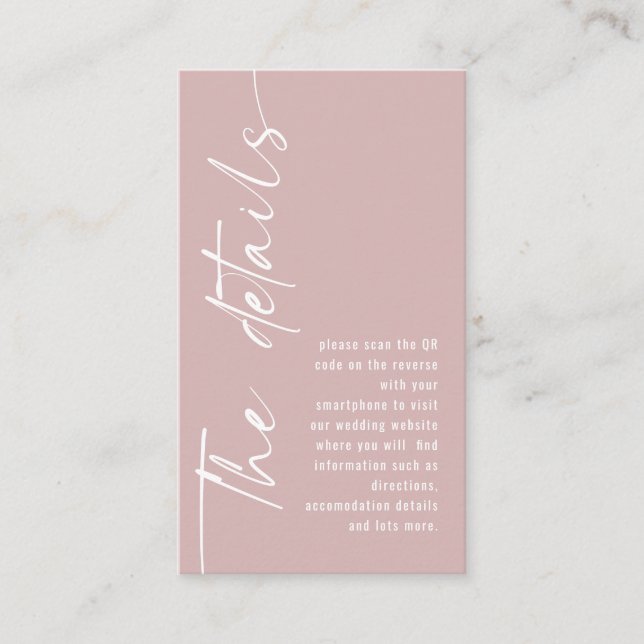 Calligraphy QR Code Dusty Rose Wedding Details Enclosure Card (Front)