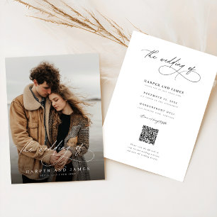 Calligraphy Qr Code Photo Romantic Wedding Invitation