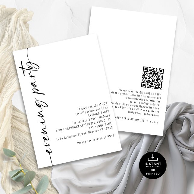 Calligraphy QR Code Wedding Evening Party Guests Invitation (Front and back view)