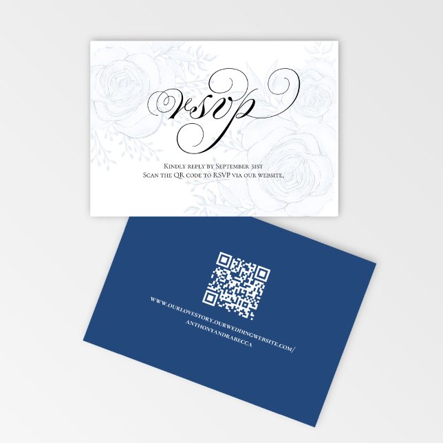 Calligraphy QR Code Wedding RSVP Response Card (Elegant wedding RSVP card with calligraphy script and QR code for easy online guest responses)