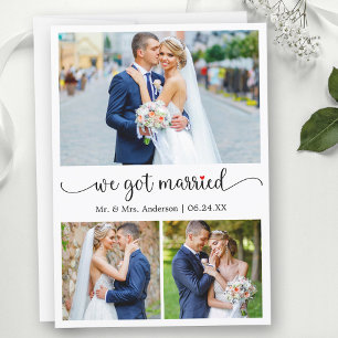 Calligraphy Red Heart 3 Photos We Got Married Announcement