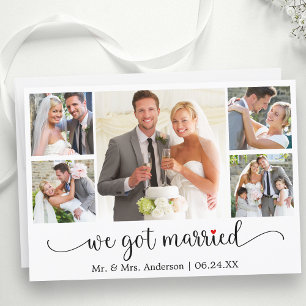 Calligraphy Red Heart 5 Photo We Got Married Announcement