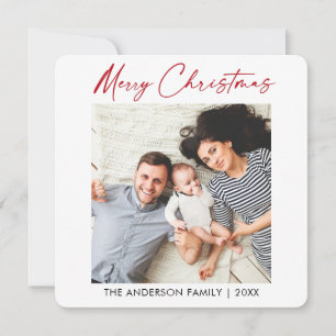 Calligraphy Red Ink Christmas Photo Minimalist Holiday Card