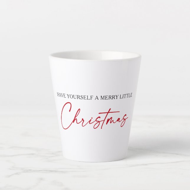 Calligraphy Red Ink Pen Minimalist Christmas Latte Mug (Front)