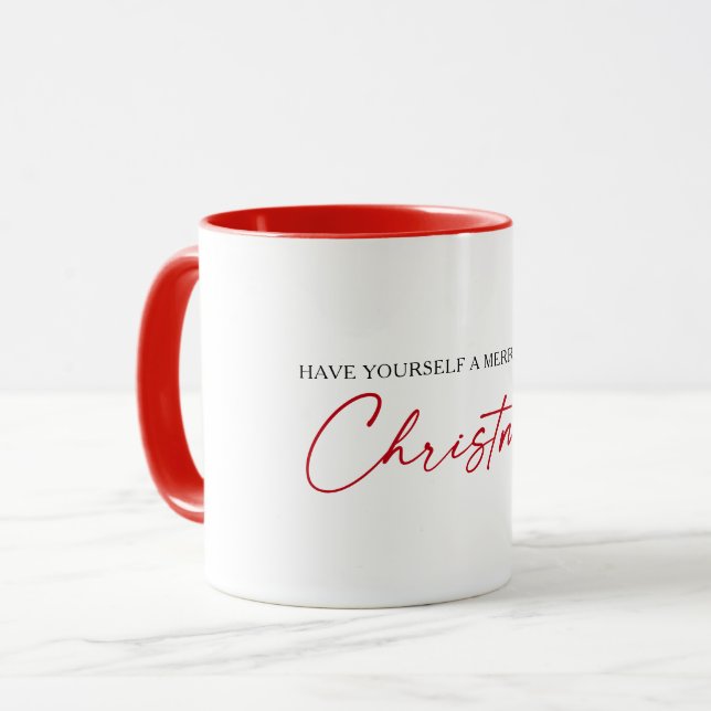 Calligraphy Red Ink Pen Minimalist Christmas Mug (Front Left)