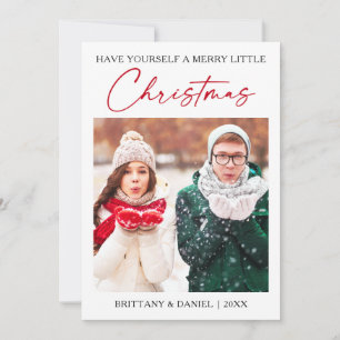 Calligraphy Red Ink Pen Minimalist Christmas Photo Holiday Card