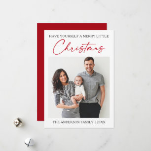 Calligraphy Red Ink Pen Minimalist Photo Holiday Card