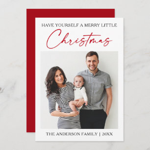 Calligraphy Red Ink Pen Minimalist Photo Holiday Card