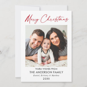 Calligraphy Red Ink Script Merry Christmas Photo Holiday Card