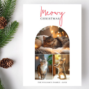 Calligraphy Red Meowy Christmas Arch Photo  Holiday Card