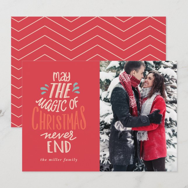 Calligraphy Red Photo Christmas Card (Front/Back)