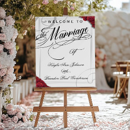 Calligraphy Red Roses Wedding Welcome 