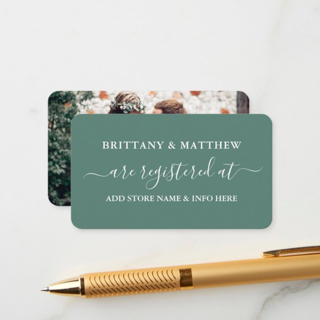 Calligraphy Registry Photo Eucalyptus Green Enclosure Card (Front/Back In Situ)