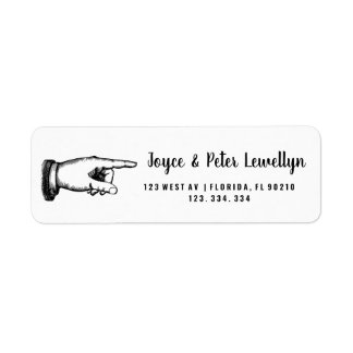 calligraphy return address label finger pointing