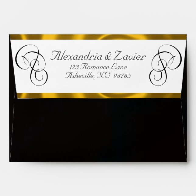 Calligraphy & Ribbon Envelope - Black/Gold (Back (Top Flap))