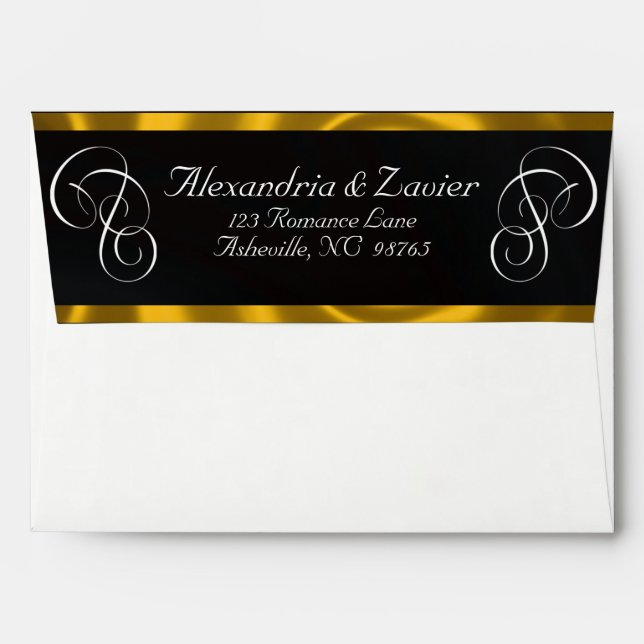 Calligraphy & Ribbon Envelope - White/Gold (Back (Top Flap))
