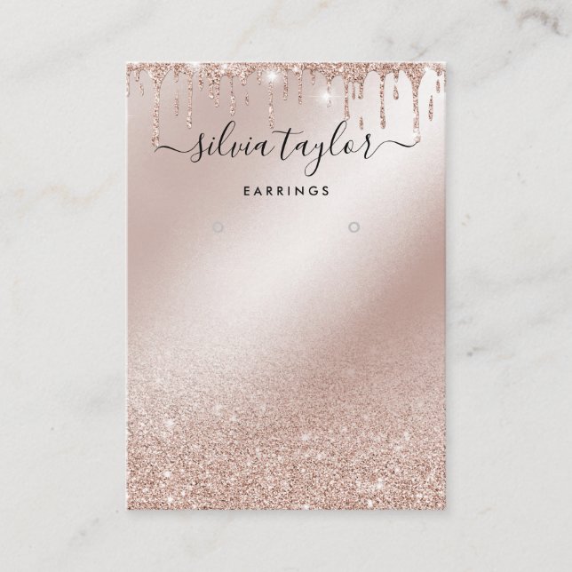 Calligraphy Rose gold glitter Earring display card (Front)