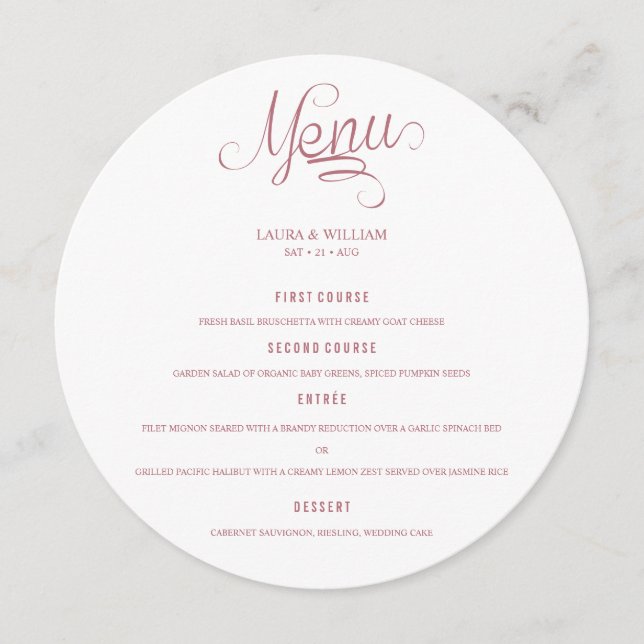 Calligraphy Round Wedding Dinner Menu For Plate (Front)