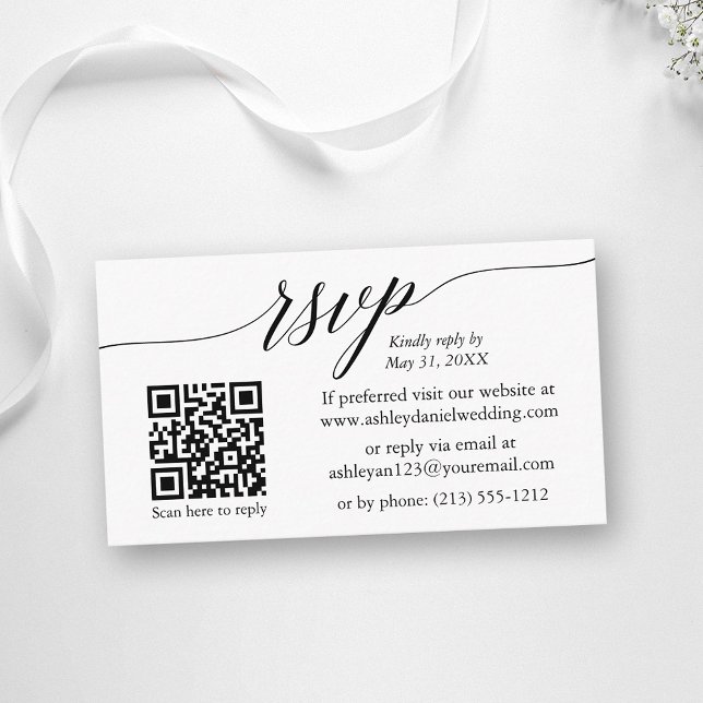 Calligraphy RSVP Wedding Simple Minimalist QR Enclosure Card (RSVP enclosure card with QR code.)