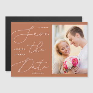 Calligraphy Rust & Blush Pink Save the Date Magnet