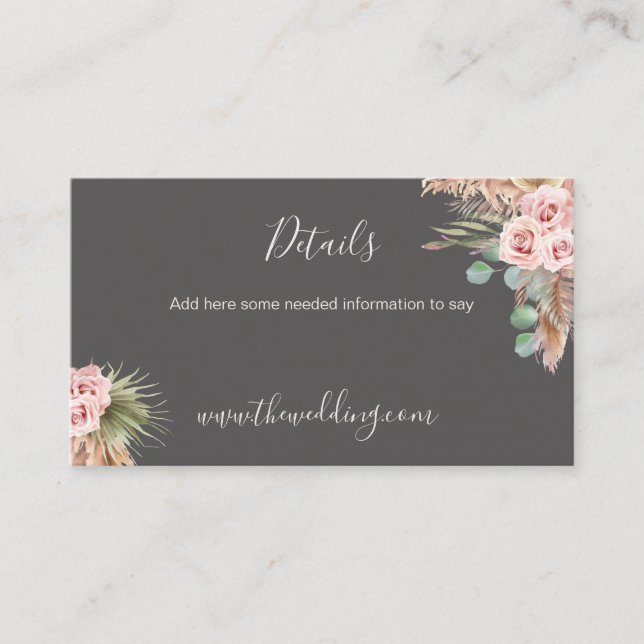 Calligraphy Rustic Boho Floral Wedding Website Bus Business Card (Front)