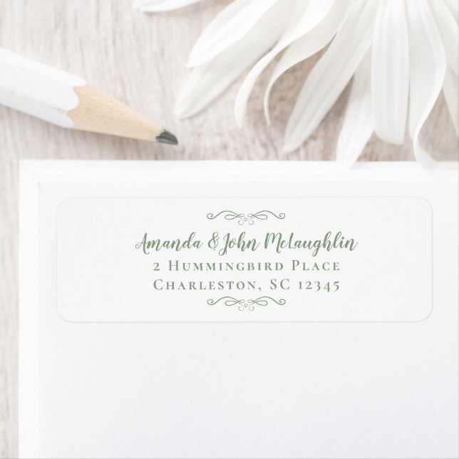 Calligraphy Sage Green Weddings Return Address Label (Insitu)
