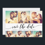 Calligraphy Save The Date 7 Photo Grid Collage<br><div class="desc">Show off your engagement photos while announcing your special date with this stylish and elegant save the date photo announcement featuring calligraphy style script and 7 of your photos.</div>