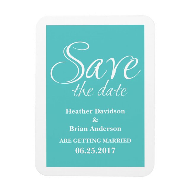 Calligraphy Save the Date Magnet, Turquoise Magnet (Vertical)